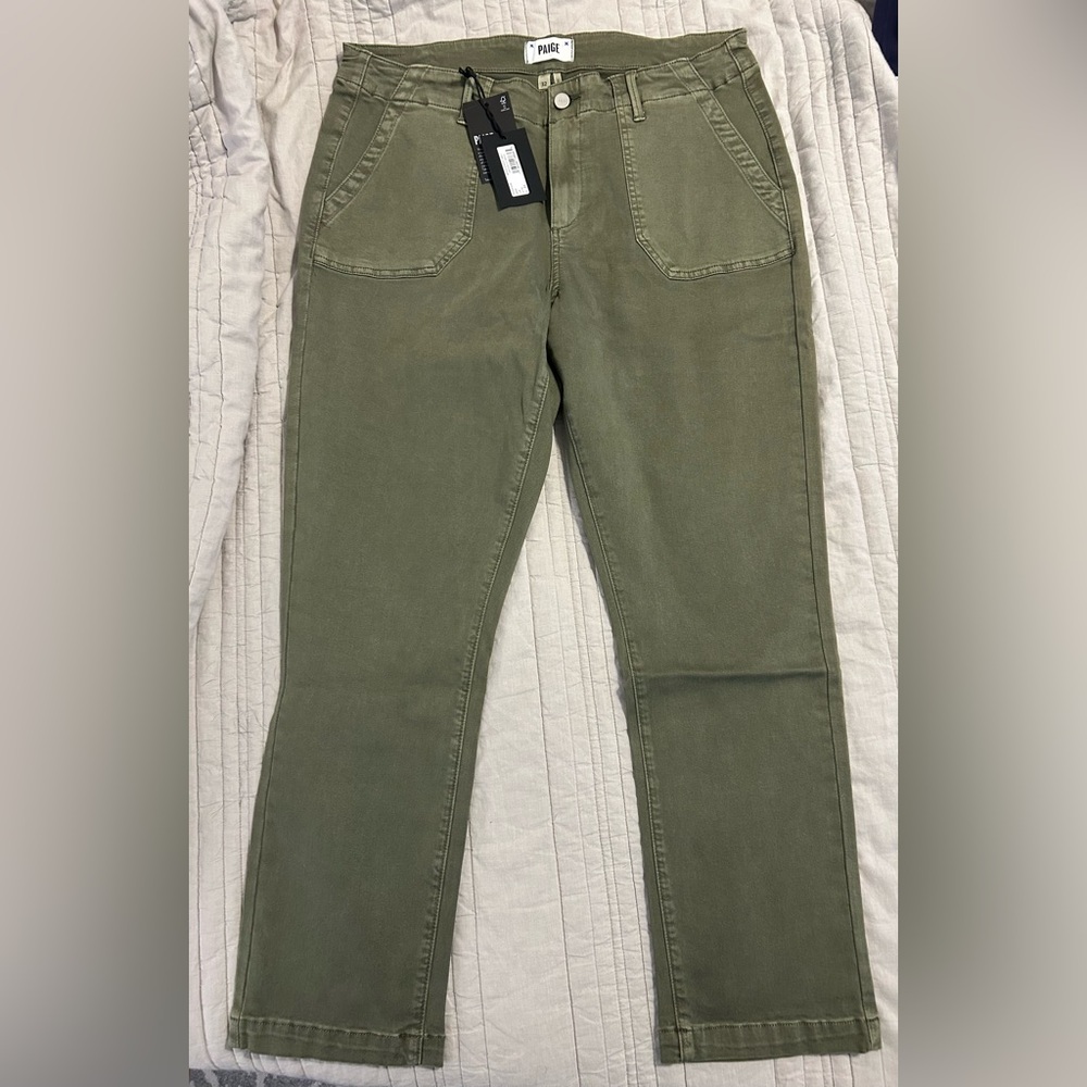 PAIGE Mayslie Straight Leg Pants in Vintage Ivy Green - Picture 2 of 7